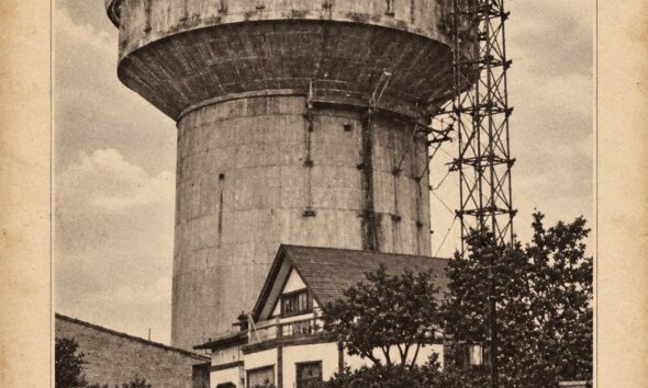 Fotografía histórica de la Copa de Agua de avenida Picarte en Valdivia, publicada en el Álbum Biográfico de Valdivia de 1941